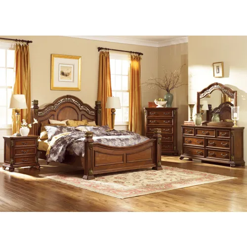 Messina Estates Queen Poster Bed, Dresser & Mirror, Chest, Night Stand