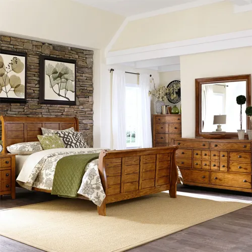 Grandpas Cabin King Sleigh Bed, Dresser & Mirror, Chest