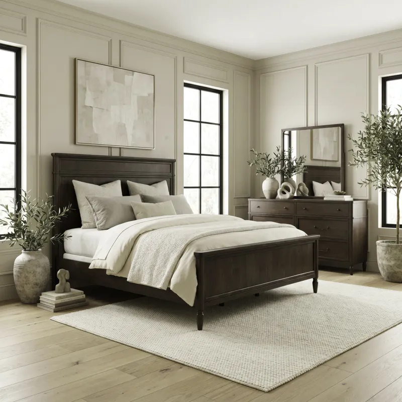 Wesley Hall King Panel Bed, Dresser & Mirror