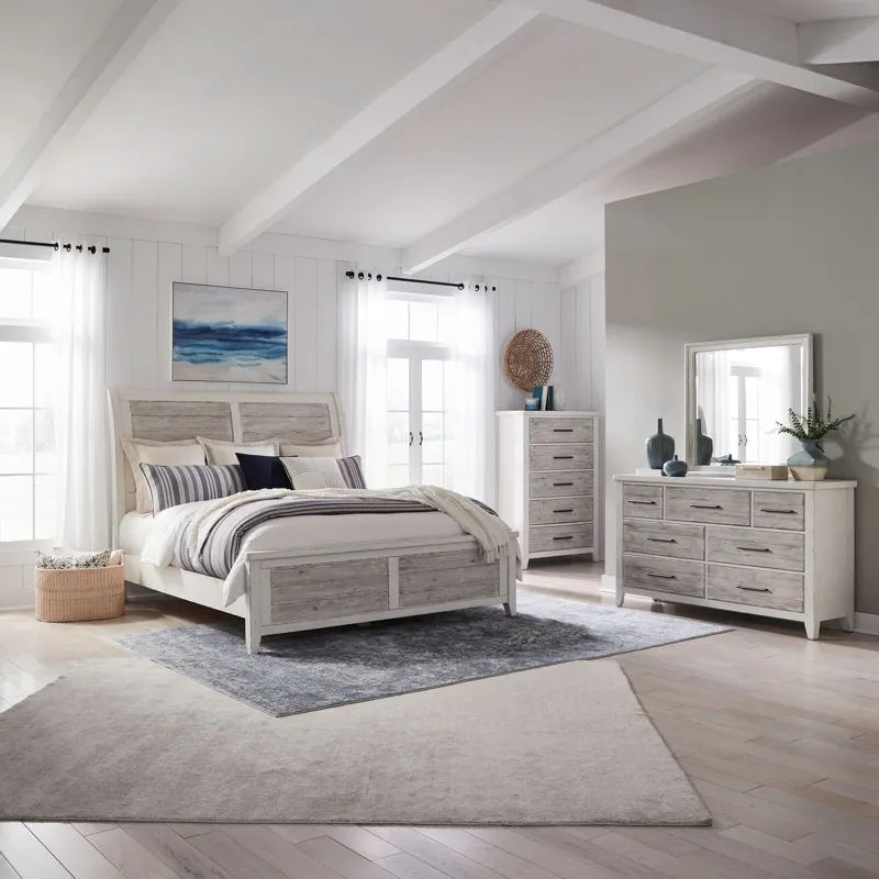 Backroads King California Sleigh Bed, Dresser & Mirror, Chest