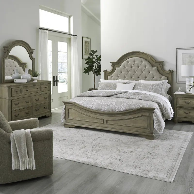 Magnolia Manor Queen Panel Bed, Dresser & Mirror