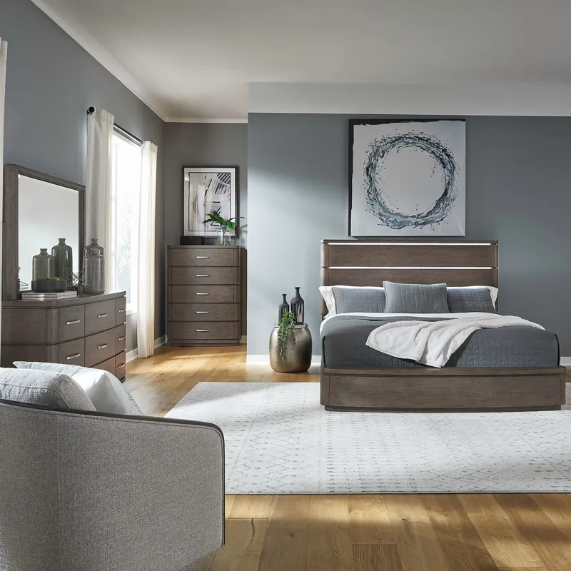 Cascade Falls King California Panel Bed, Dresser &amp; Mirror, Chest