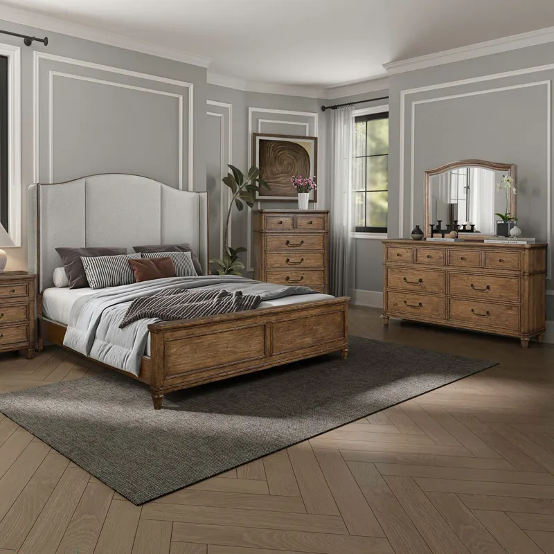 Harrison Heights King Shelter Bed, Dresser & Mirror, Chest