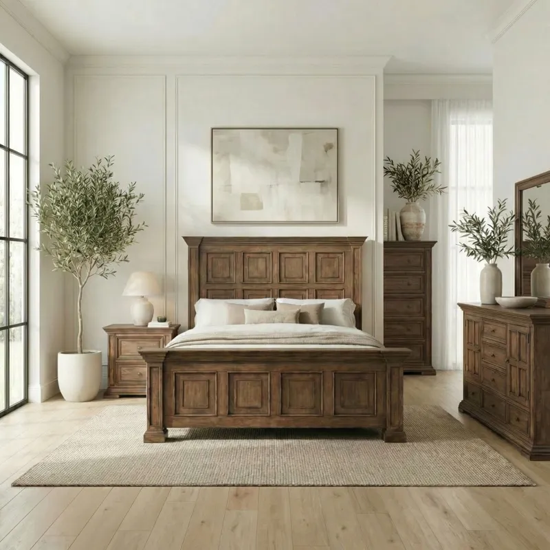 Big Valley Queen Panel Bed, Dresser & Mirror, Chest, Night Stand
