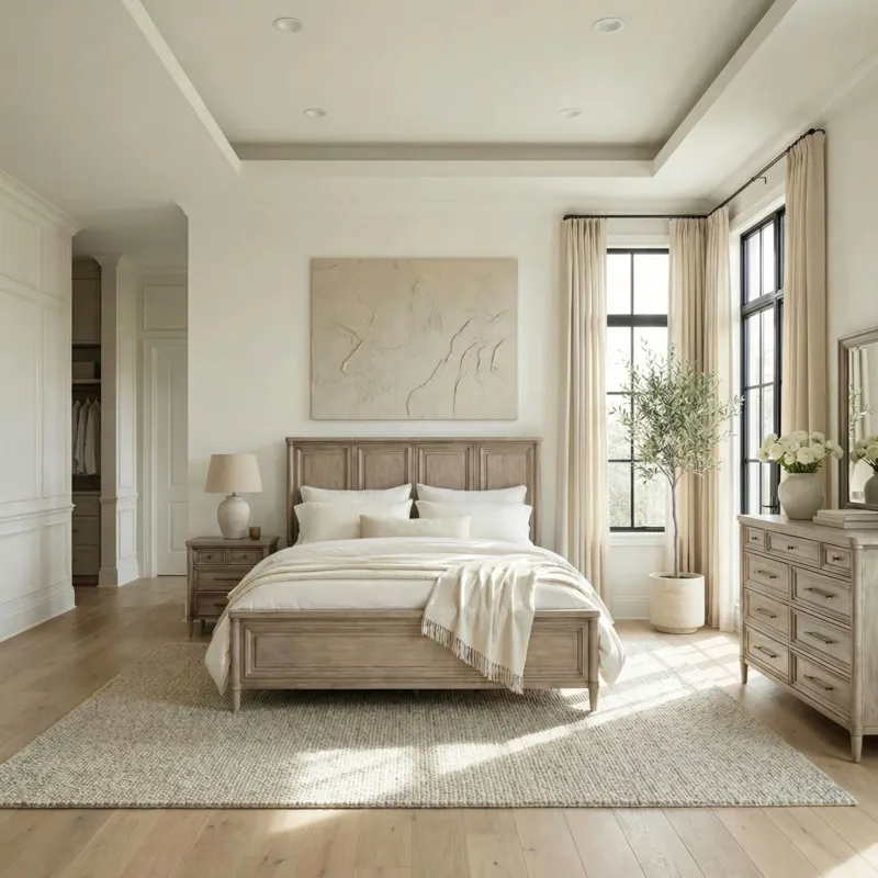 Rochelle Park King Panel Bed, Dresser & Mirror, Night Stand