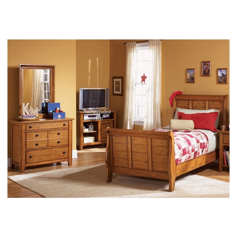 Twin Sleigh Bed, Dresser & Mirror