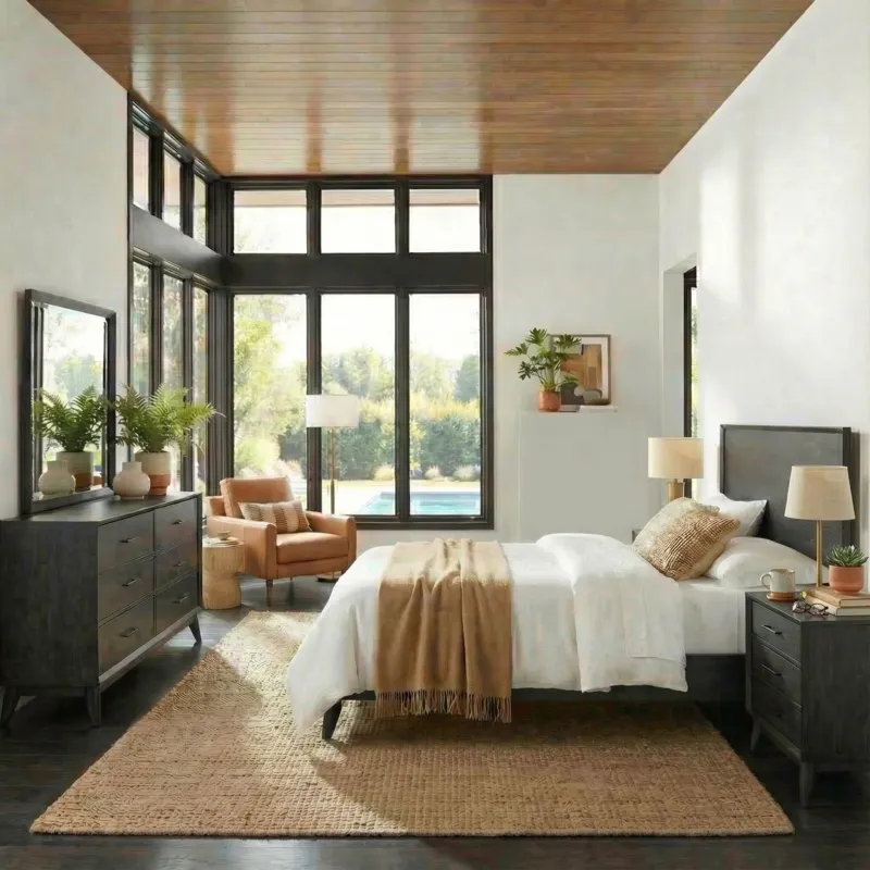 Century Modern King Platform Bed, Dresser & Mirror, Night Stand