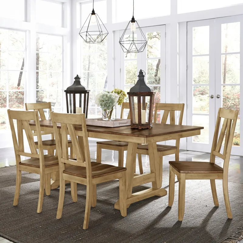 Lindsey Farm 7 Piece Trestle Table Set