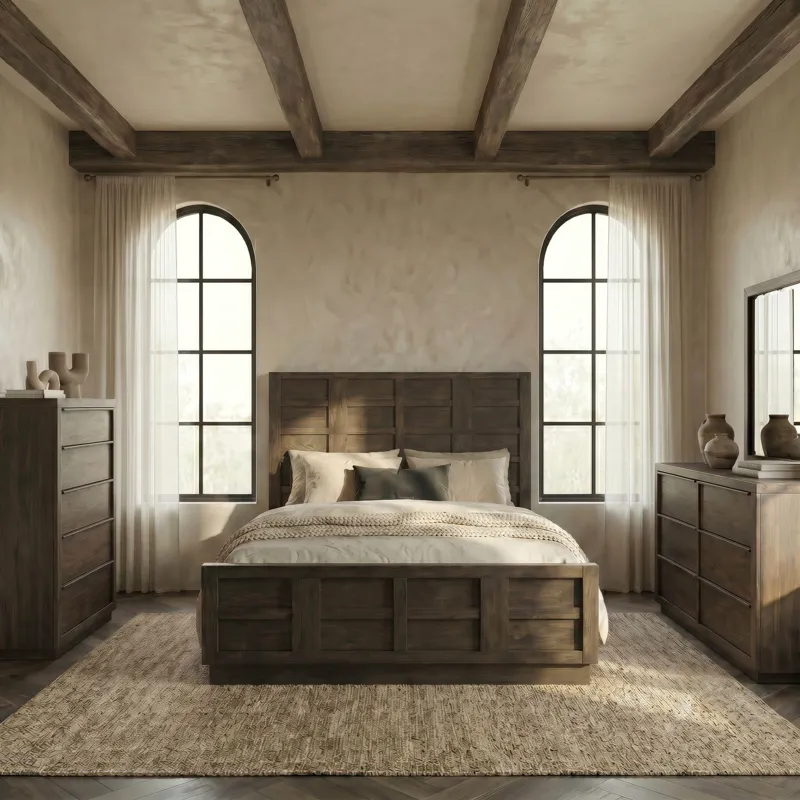 Stillwater Queen Panel Bed, Dresser & Mirror, Chest