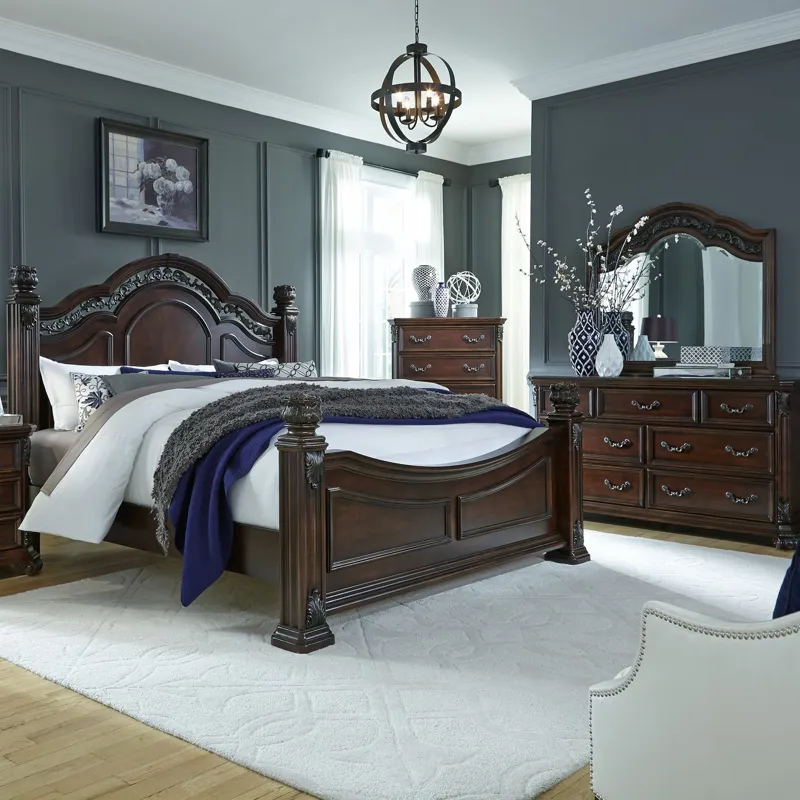 Messina Estates King California Poster Bed, Dresser & Mirror
