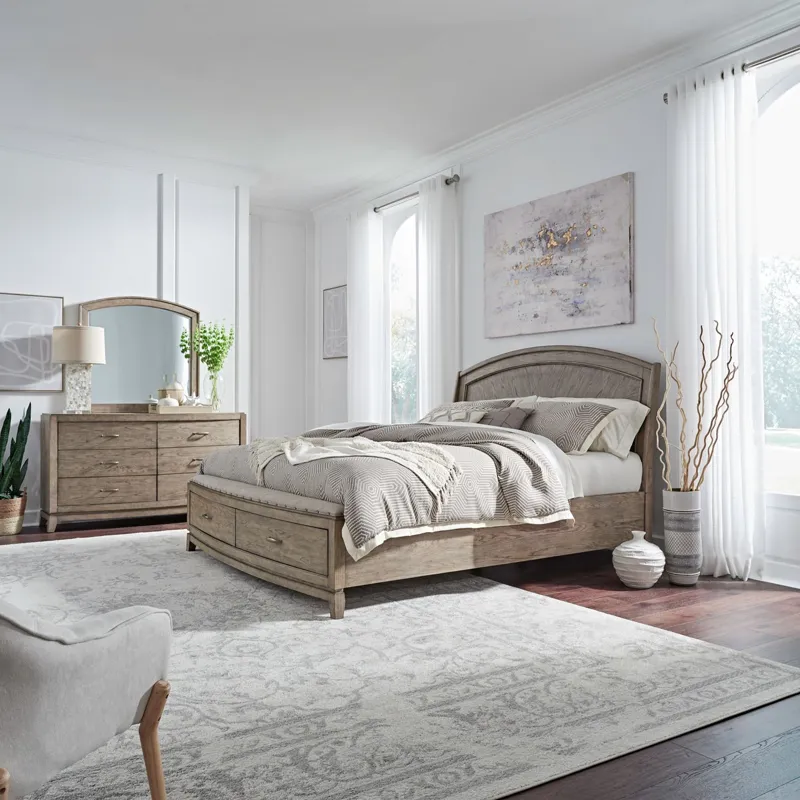 Avalon King California Panel Storage Bed, Dresser & Mirror