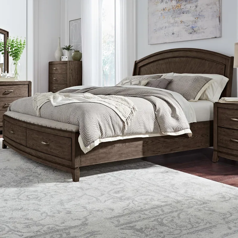 Avalon King Uph Storage Bed, Dresser & Mirror, Night Stand
