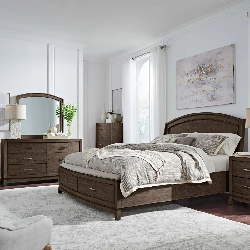Avalon Queen Panel Storage Bed, Dresser & Mirror