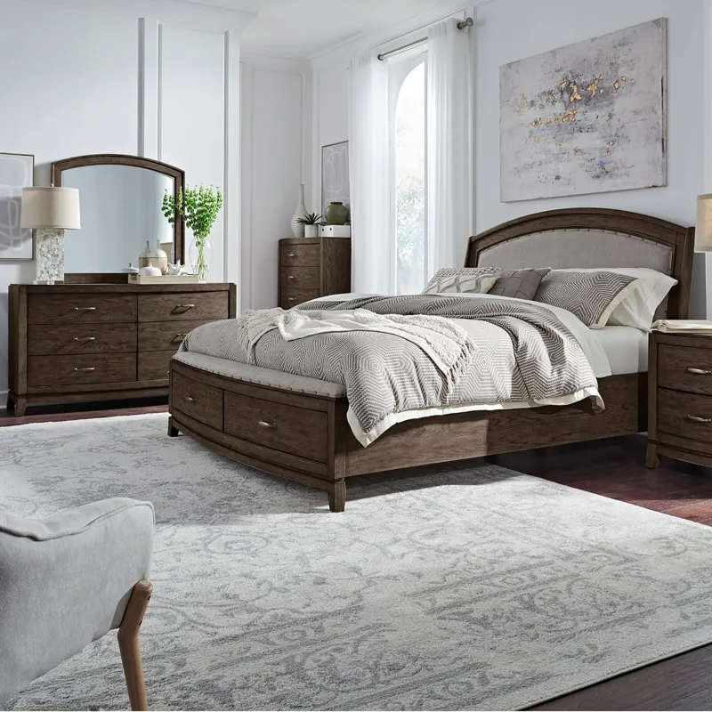 Avalon Queen Uph Storage Bed, Dresser & Mirror