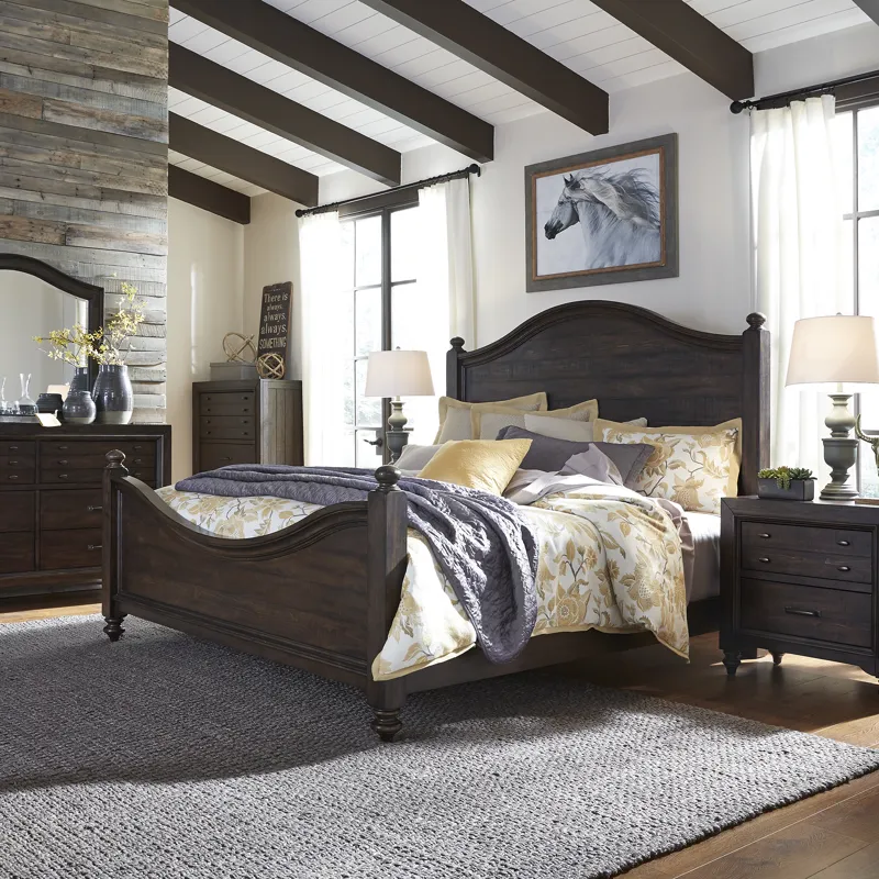 Catawba Hills King California Poster Bed, Dresser & Mirror, Chest, Night Stand