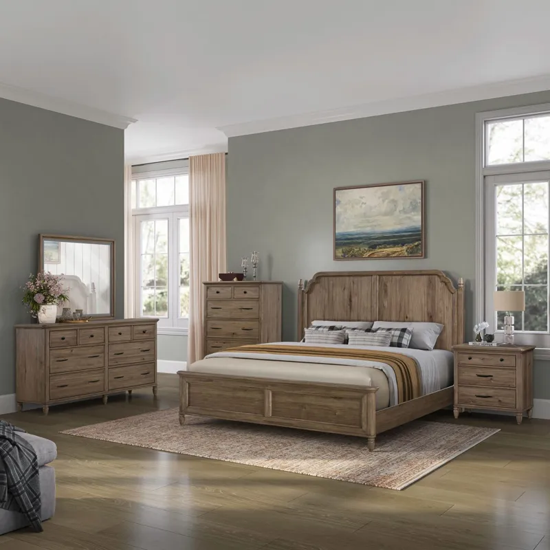 Hickory Grove King Panel Bed, Dresser & Mirror, Chest, Night Stand
