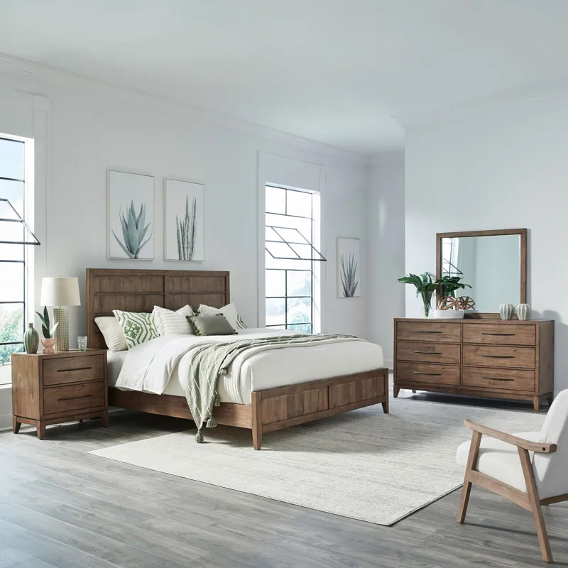 Shaker Lakes King Panel Bed, Dresser & Mirror, Chest, Night Stand