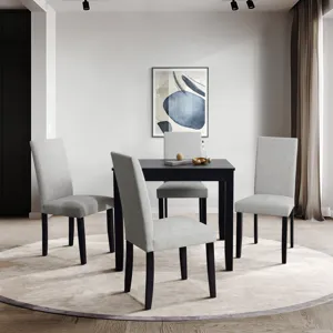 Square Dining Table &amp; 4 Side Chairs - Black