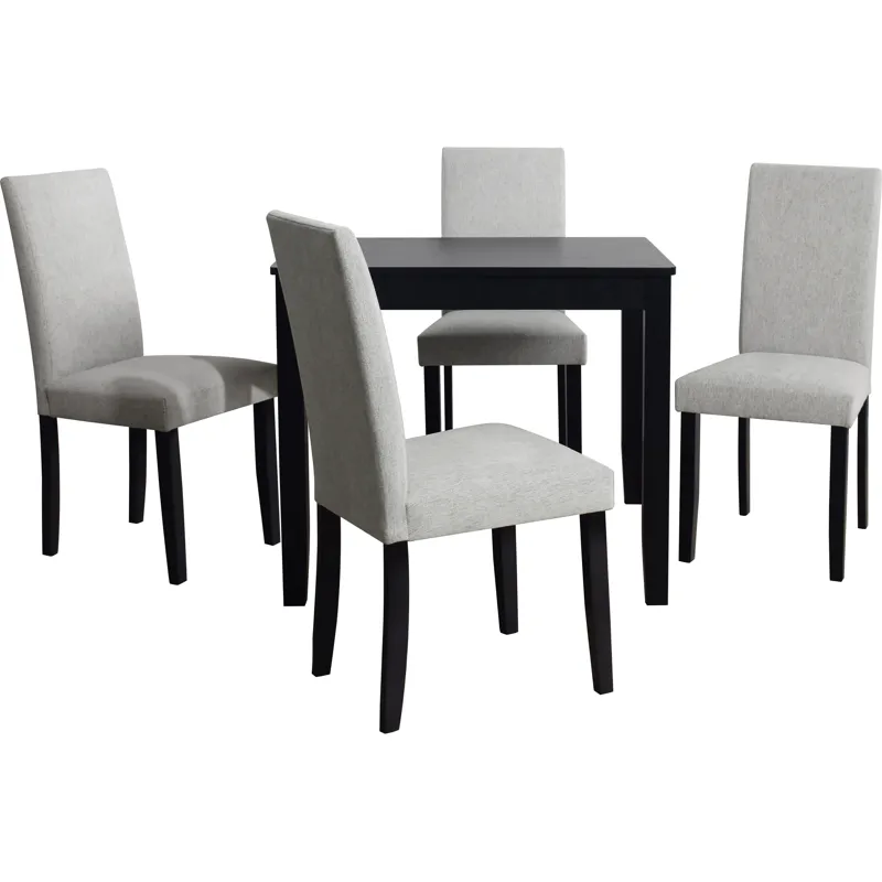 Square Dining Table &amp; 4 Side Chairs - Black