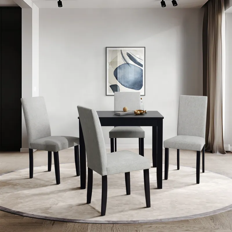 Square Dining Table &amp; 4 Side Chairs - Black