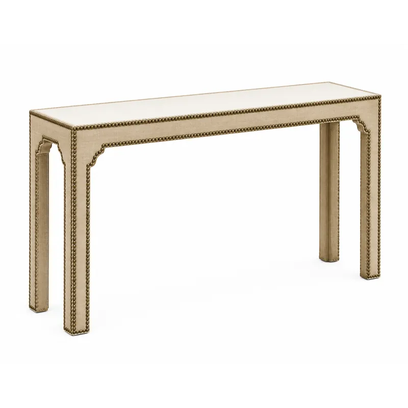 Wood Top Upholstered Console Table