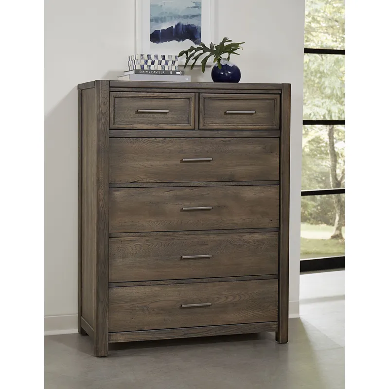 Crafted Oak 5 Drawer Chest - Aged Grey