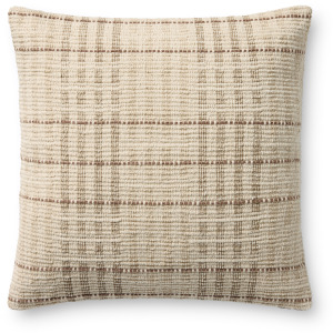 Chris Loves Julia x Loloi Vinnie Ivory / Brown 18'' x 18'' Cover w/Down Pillow