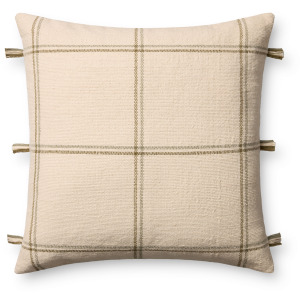 Amber Lewis x Loloi Lainey Natural / Olive 24'' x 24'' Cover w/Down Pillow