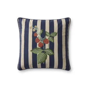 Rifle Paper Co. x Loloi Raspberries Navy / Multi 18'' x 18'' Cover Only Pillow