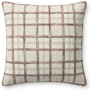 Chris Loves Julia x Loloi Norman Ivory / Brown 20'' x 20'' Pillow Cover Only