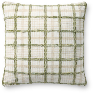 Chris Loves Julia x Loloi Norman Ivory / Green 18'' x 18'' Pillow Cover Only