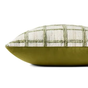 Chris Loves Julia x Loloi Norman Ivory / Green 18\'\' x 18\'\' Cover w/Poly Pillow