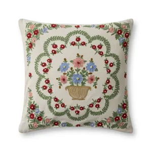 Rifle Paper Co. x Loloi Rosette Vase Ivory / Multi 22'' x 22'' Cover w/Poly Pillow