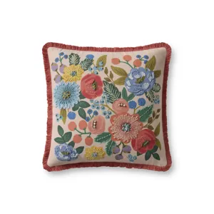 Rifle Paper Co. x Loloi Vintage Garden Blush / Multi 18'' x 18'' Cover w/Down Pillow