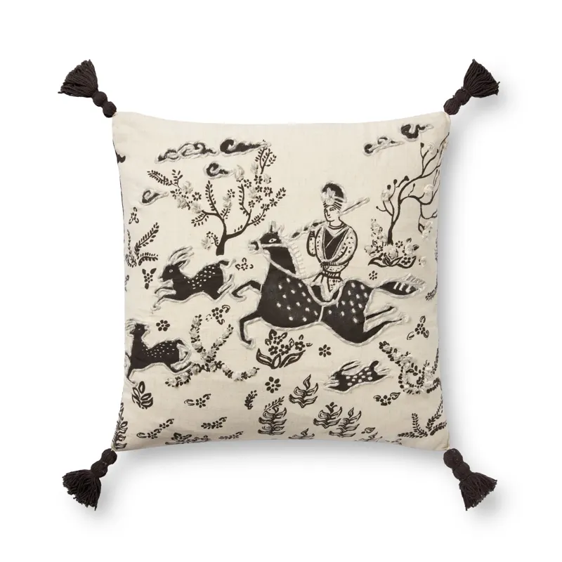 Pillows Ivory / Black Pillow (18\" X 18\" Cover W/Poly)
