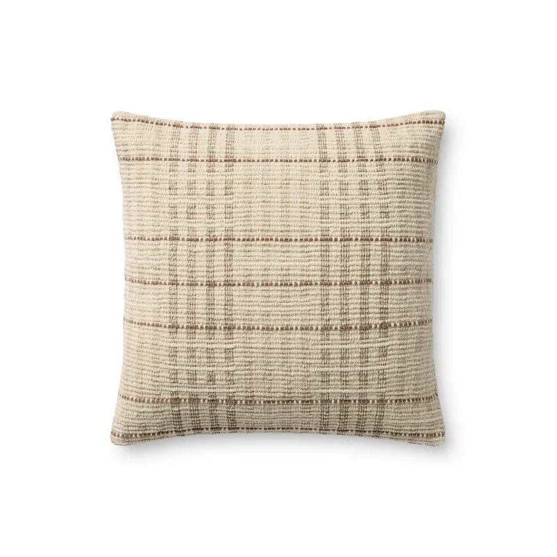 Chris Loves Julia x Loloi Vinnie Ivory / Brown 18\'\' x 18\'\' Pillow Cover Only