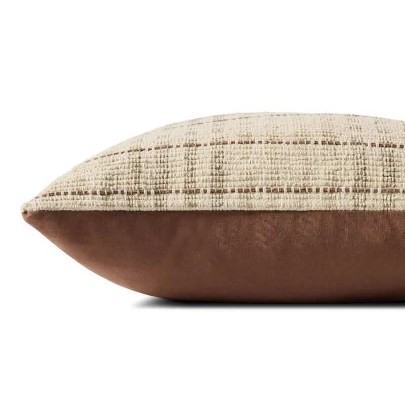 Chris Loves Julia x Loloi Vinnie Ivory / Brown 18\'\' x 18\'\' Pillow Cover Only