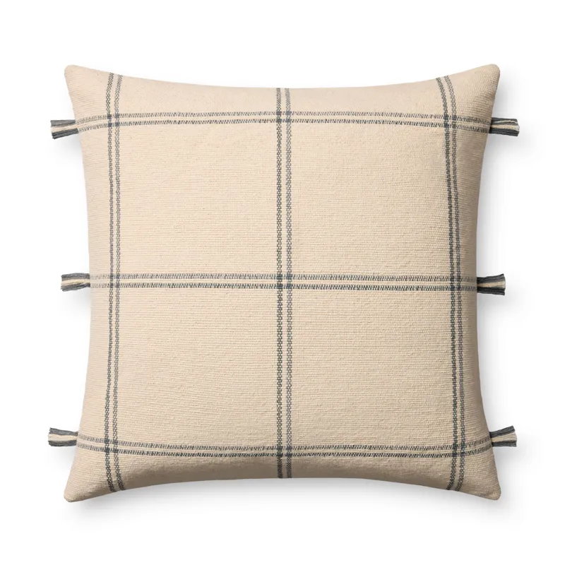 Amber Lewis x Loloi Lainey Natural / Blue 24\'\' x 24\'\' Cover w/Down Pillow