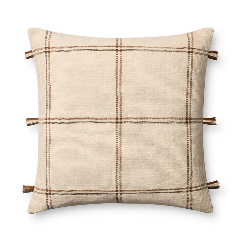 Amber Lewis x Loloi Lainey Natural / Brown 24\'\' x 24\'\' Cover w/Down Pillow