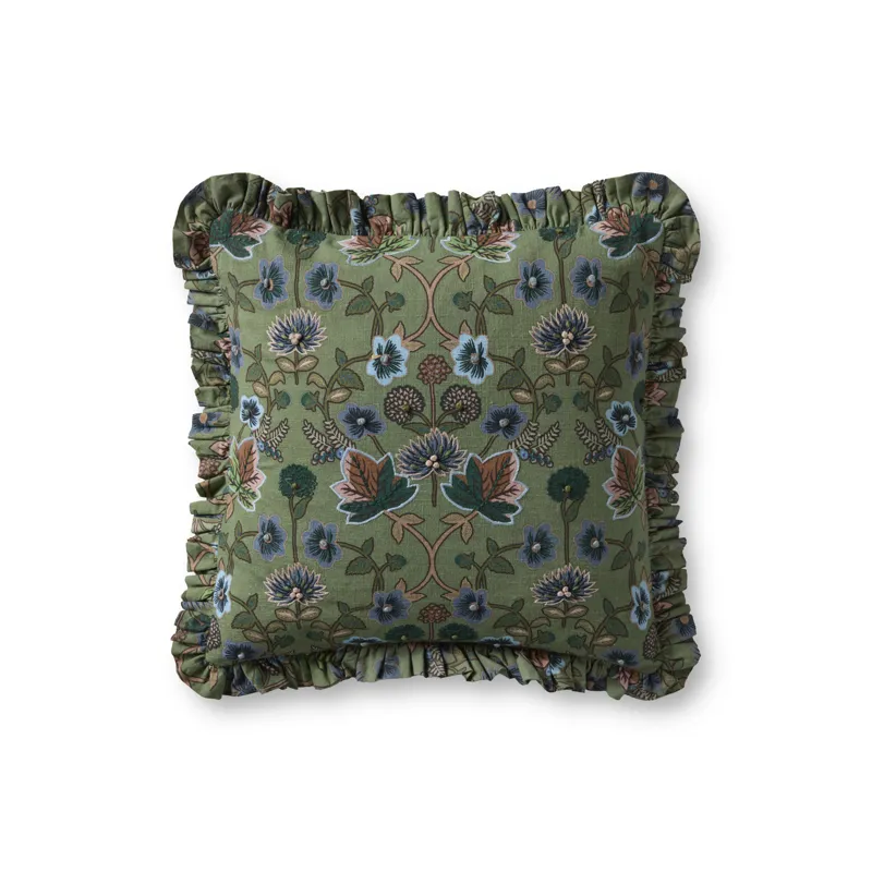 Rifle Paper Co. x Loloi Maple Green / Multi 18'' x 18'' Cover w/Down Pillow