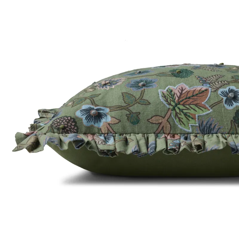 Rifle Paper Co. x Loloi Maple Green / Multi 18'' x 18'' Cover w/Down Pillow