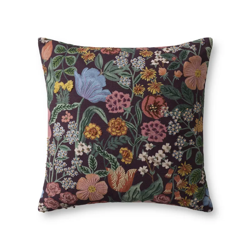 Rifle Paper Co. x Loloi Burgundy Blossom Burgundy / Multi 20'' x 20'' Cover w/Down Pillow