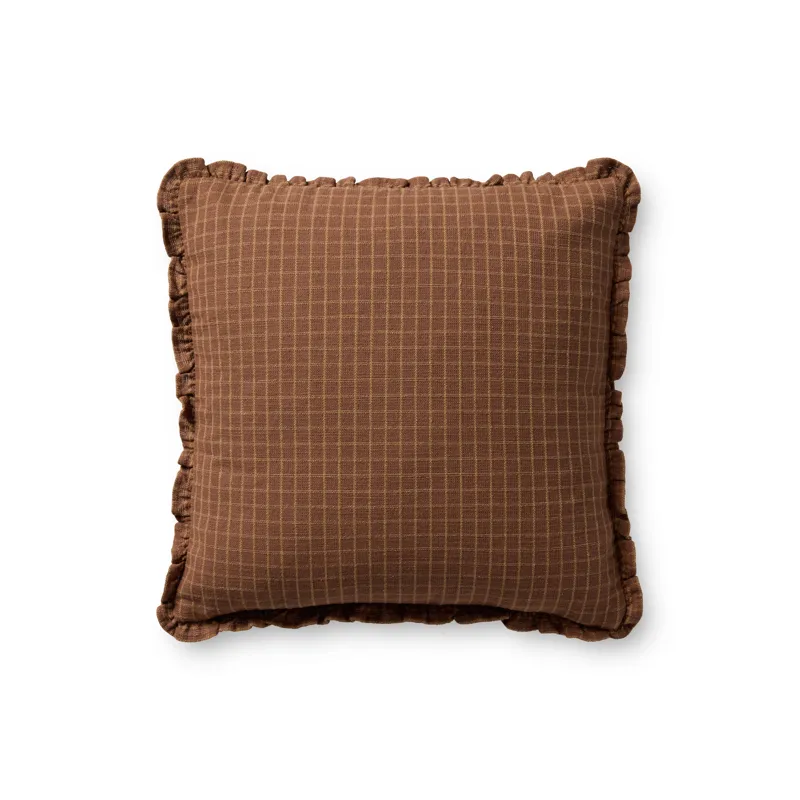 Chris Loves Julia x Loloi Dinah Chestnut 18\'\' x 18\'\' Cover w/Down Pillow