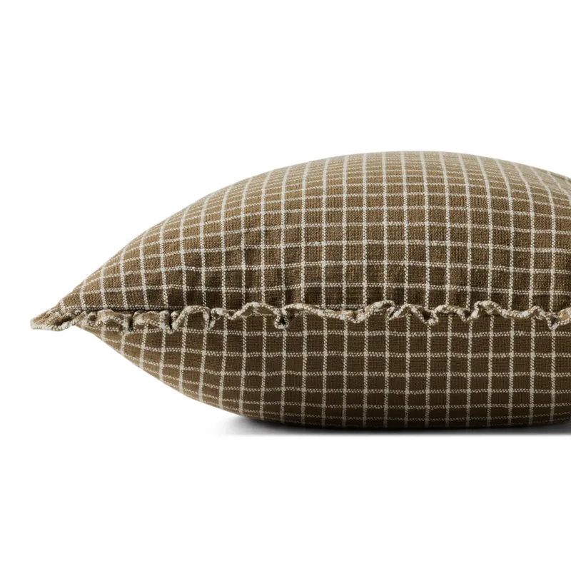 Chris Loves Julia x Loloi Dinah Chocolate 18\'\' x 18\'\' Cover w/Down Pillow