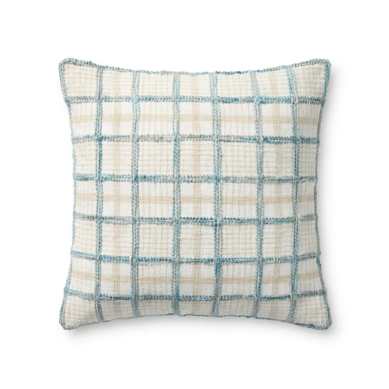 Chris Loves Julia x Loloi Norman Ivory / Blue 20\'\' x 20\'\' Cover w/Down Pillow