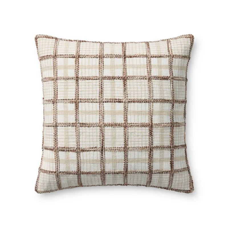 Chris Loves Julia x Loloi Norman Ivory / Brown 20\'\' x 20\'\' Cover w/Down Pillow