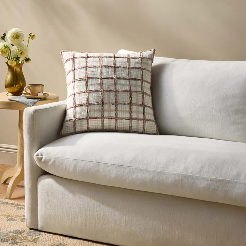 Chris Loves Julia x Loloi Norman Ivory / Brown 20\'\' x 20\'\' Cover w/Down Pillow