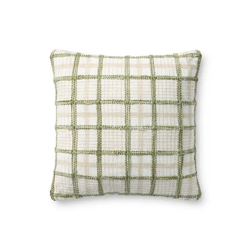 Chris Loves Julia x Loloi Norman Ivory / Green 18\'\' x 18\'\' Cover w/Poly Pillow