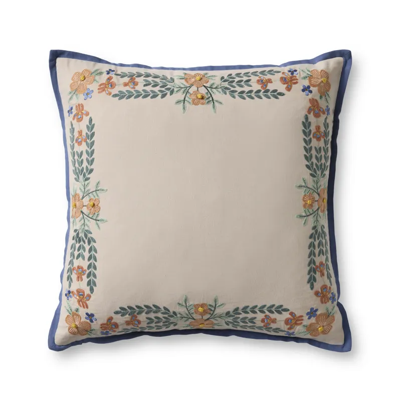 Rifle Paper Co. x Loloi Willow Border Ivory / Multi 22'' x 22'' Cover w/Poly Pillow