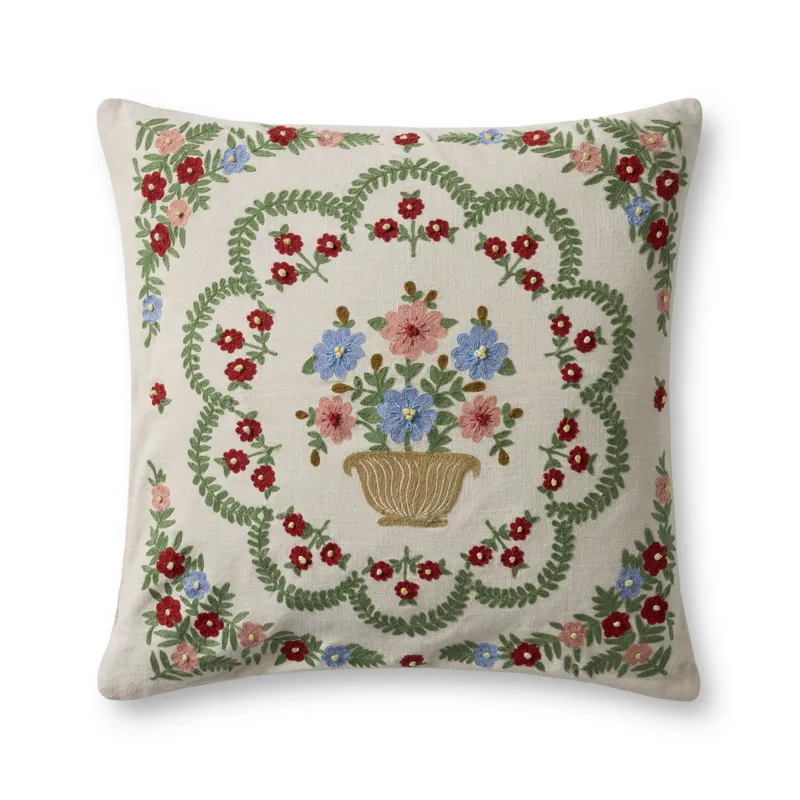 Rifle Paper Co. x Loloi Rosette Vase Ivory / Multi 22'' x 22'' Cover w/Poly Pillow